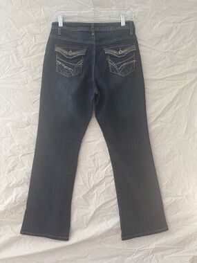 Salt Works Dark Mid Rise Western Boot Cut Jeans with Embroidered Back Pocket
